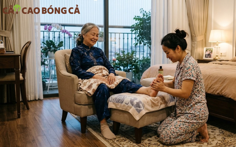 Con cháu có thể bưng chậu nước ấm cho ông bà, xoa bóp cho các cụ vào cuối ngày hoặc mỗi cuối tuần.